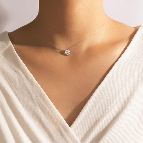 simple transparent invisible fish line zircon necklace diamond-studded clavicle chain female's discount tags