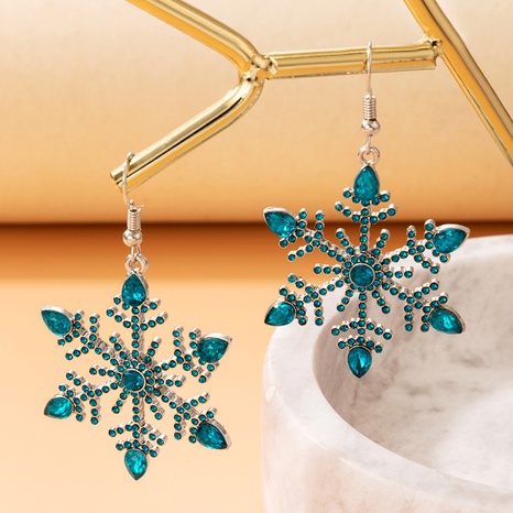 Europe and America Cross Border Christmas Ornaments Blue Diamond Snowflake Ear Hook Geometric Irregular Metal Earrings's discount tags