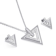 fashion stainless steel new temperament simple geometric triangle zircon pendant earrings two-piece set