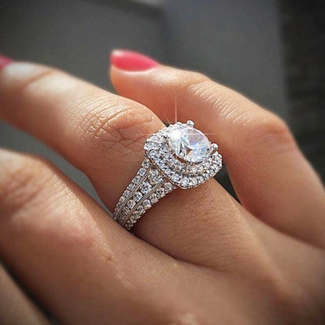 nuevo anillo de diamantes de imitación chapado en platino de 18 quilates anillo de circón super flash de doble capa NHKL452137's discount tags