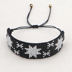 new rice beads hand-woven black snowflake bleaching wide stacking bracelet