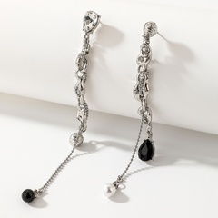 Asymmetrical Pearl Rhinestone Crystal Tassel Earrings