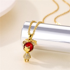 hip-hop style red bear pendant necklace titanium steel necklace diamond clavicle chain