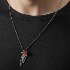 simple fashion angel wings twelve life stone heart-shaped ruby necklace