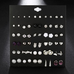 fashion small flower diamond alloy 30 pairs earrings set cute butterfly circle star earrings