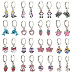 European and American Fashion Animal Enamel Earrings Women's Fashion Dripping Oil Diamond Butterfly Love Crown Ear Clip 16 Pairs Suit
