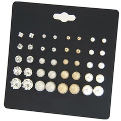 simple pearl earrings six-claw zircon inlaid diamond pearl geometric earrings 20 pairs set