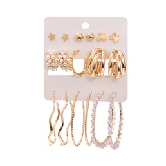 trend butterfly winding circle stars geometric butterfly pearl wave earrings 9 pairs set