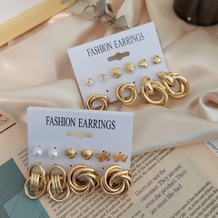 simple creative metal circle chain earrings 5 pairs set heart pin butterfly earrings