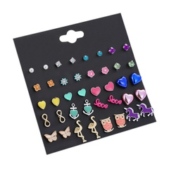 Fashion Drop Oil Love Flower Anchor Butterfly Pony Owl Animal Stud Earrings 20 Pairs Set