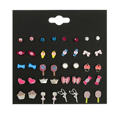 Fashion Drop Oil Lollipop Bowknot Candy Pearl Geometric Stud Earrings 20 Pairs Set