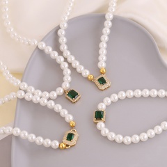 Europe and America Cross Border New Copper Micro Inlaid Zircon Emerald Pendant Fashion Pearl Necklace Ins Necklace N867