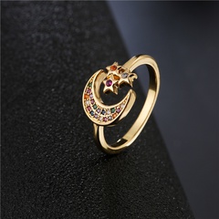fashion copper micro-inlaid color zirconium moon star opening ring