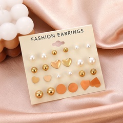new earrings set European and American simple metal pearl love earrings set