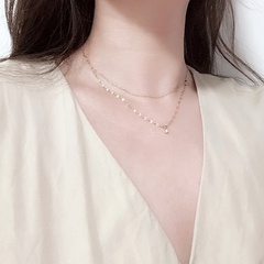 Light luxury double layer simple star glitter chain six-claw zircon necklace clavicle chain titanium steel