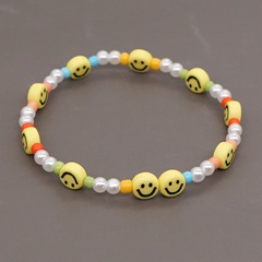 Creative Special-Interest Design Bohemian Style Colorful Bead Imitation Pearl Yellow Smiley Handmade Beaded Small Bracelet for Women