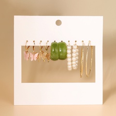 New Acrylic Butterfly Earrings Set 5 Pairs Creative Simple Green Acrylic Pearl Earring