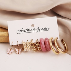 Grenz überschreiten des neues Perlenschmetterlings-Ohrring-Set 5 Paar kreative einfache rosa Acryl-C-Typ-Ketten ohrringe