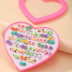 European and American New Polymer Clay Fruit Ear Studs Set Earrings 36 Pairs of Love Gift Box Children Korean Style Cute Earrings