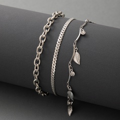 Europe and America Cross Border Simple Jewelry Silver Leaf Anklet Three-Piece Set Metal Chain Anklet Combination Set