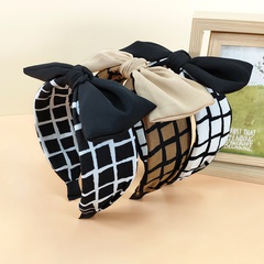 Simple lattice headband fashion fabric color matching bow wide side headband