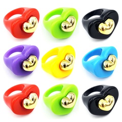 European and American Fashion Resin Ring Love Heart Colorful Exaggerated Trendy CCB Acrylic Ring Ins Girl Is Finger Ring