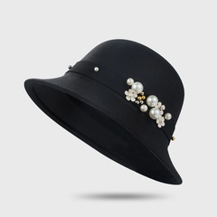 British woolen woolen top hat women's fashion simple pearl buckle felt hat autumn and winter hat