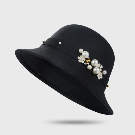 Sombrero de copa de lana de lana británica moda para mujer sombrero de fieltro con hebilla de perla simple sombrero de otoño e invierno's discount tags