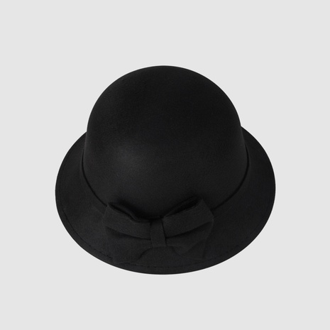 Otoño e invierno nuevo sombrero de copa con lazo sombrero de cuenco de lana sombrero de ala corta de color puro's discount tags