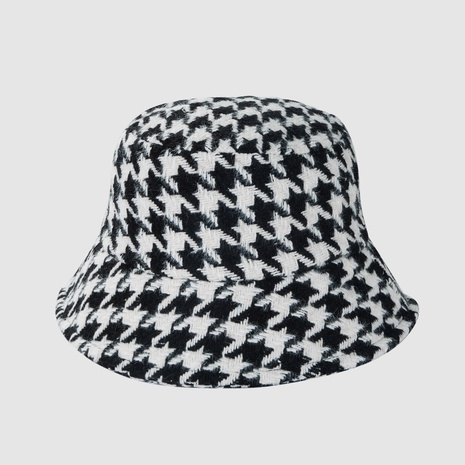 houndstooth fisherman hat female autumn and winter Korean version of the wild Japanese warm pot hat's discount tags