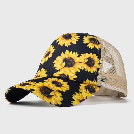 New style baseball cap men and women fashion print sunflower mesh hat's discount tags