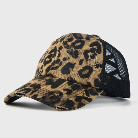 broken hole baseball cap frayed edge distressed leopard print sunscreen cap's discount tags