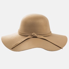 Autumn and winter retro style bowknot top hat Korean casual woolen bowl hat solid color big eaves hat