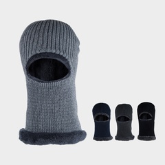 Hiver plus velours épais chaud chapeau de laine écharpe pour hommes chapeau une pièce en plein air résistant au froid visage tricoté bonnet