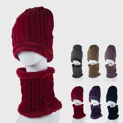 knitted hat bib two-piece winter plus velvet thickening warmth and windproof earmuffs wool hat