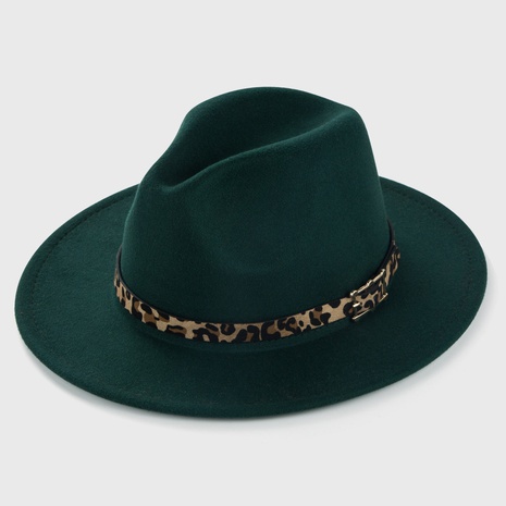 New woolen hats leopard print leather buckle accessories felt jazz hat's discount tags