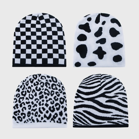 autumn and winter warm hat female fashion retro houndstooth knitted hat's discount tags