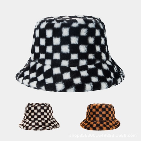 new checkerboard fisherman hat autumn and winter warmth thick hat personality wild fashion basin hat's discount tags