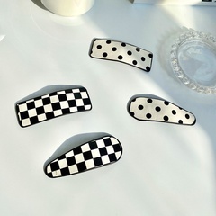 wave point black and white grid side clip fashion personality trendy metal PU hair accessories