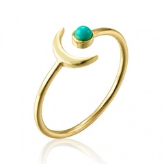 European and American simple cold wind 18k gold copper ring turquoise ball moon creative open ring