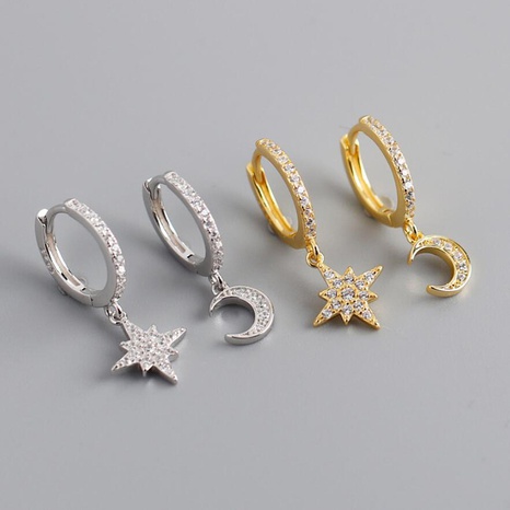 Cross-border light luxury star and moon asymmetric diamond earrings Korean temperament niche earrings's discount tags