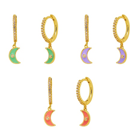 Cross-border European and American diamond-studded zircon crescent earrings multicolor oil drop moon earrings's discount tags