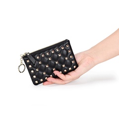 Korean fashion short coin purse key new zipper wallet card holder rivet leather coin bag