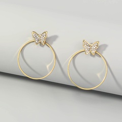 Korean small fresh wind rhinestone butterfly temperament earrings creative simple metal new earrings