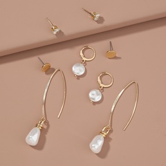 simple diamond-studded pearl drop earrings multi-style earrings combinations