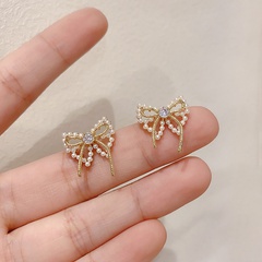 new trendy Korean earrings pearl bow stud earrings ear jewelry