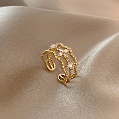 Korean version fashion geometric flower ring simple hollow double layer index finger ring retro zircon ring