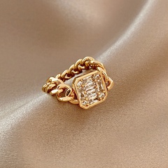 Korean fashion geometric zircon ring temperament simple chain ring