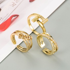 Estrella de personalidad creativa coreana geométrica de cobre chapado en oro microincrustaciones de circonio anillo de dedo índice ajustable joyería