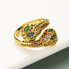 Cross-border European and American fashion trend copper micro-inlaid color zircon ring adjustable opening